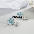 Difutagui Cute Daisy Tiny Flower Stud Earrings For Lady Girls Crystal White Original Copper Light Blue Epoxy Female Exquisite Earring Jewelry Gift. 