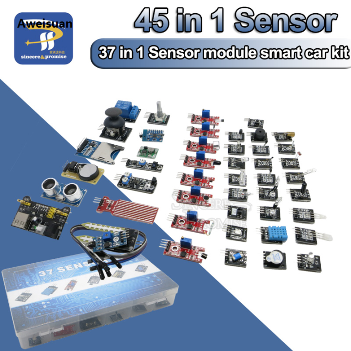 45in 1 sensor module starter kit updated set for... Aweisuan 45 in 1 Sensors Modules 16 Kinds Starter Kit For Arduino ...