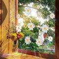 6/12 PCS Window Clings Double-Sided Window Stickers Daisy Pattern Shiny Glass Decals Static Cling Vinyl Anti Collision Sun Catchers Mirror Decoration. 