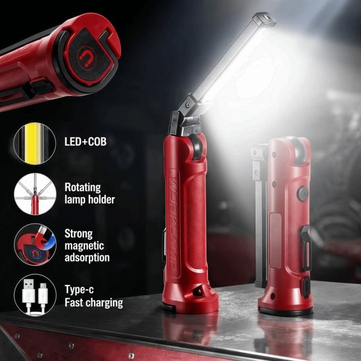 Professional%205%20Gears%20COB%20LED%20Work%20Light%20Folding%20Rechargeable%20High-lumen%20Flashlight%20Magnetic%20Hanging%20Hook%20Portable%20Searchlight%20Outdoor,Repair%20-%20Image%203