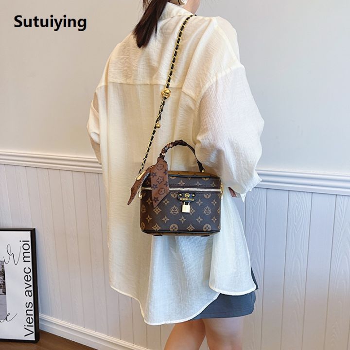 Sutuiying 2024 Vintage Girls Shoulder Bag Handbag Printing Ladies Fashion 2025 Crossbody Small Square Bag Simple Chain Girls Cosmetic Bag