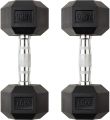 Spn'S 7.5Kg Rubber Hex Dumbbell With Metal Handle- 2 piece | Rubber Coated Hex Dumbbell Chrome Cast Handle - 7.5Kg - 1 Pair. 