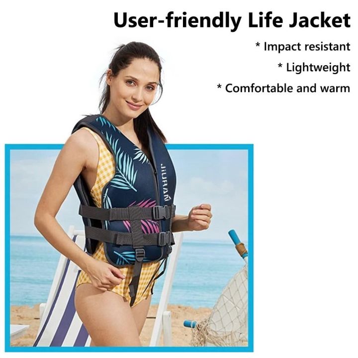 S-XXL Adjustable Safety Strap Kayaking Life Jackets Neoprene High Buoyancy Swim Vest Jacket Boating Fishing Surfing Safety Vest for Adults & Youth