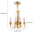 1 Piece 1:12 Mini 4 Arm Ceiling Lamp Chandelier LED Lamp Decoration Gold. 