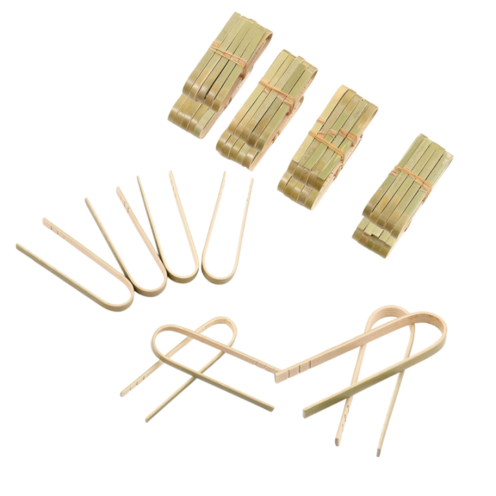 NAMUNY 120 Pack Mini Bamboo Tongs, 4 Inch Disposable Tongs, Eco-Friendly Mini Disposable Bamboo Utensils Toast Tongs