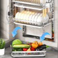 Wall Mounted 3 Tier Metal Dish Rack Stainless Steel Kitchen Drying Dish Sink Rack Storage Plate Bowl Organizer. 
