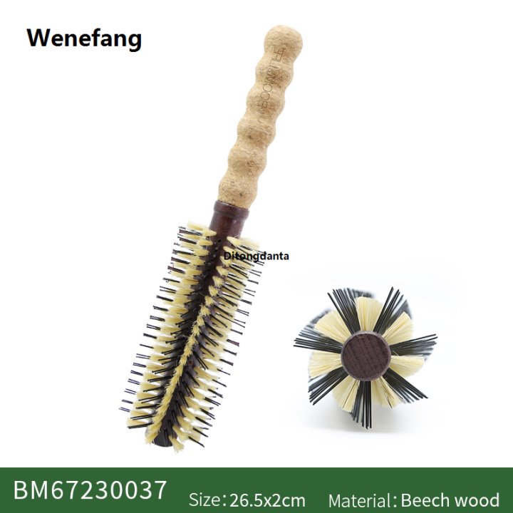 Wenefang%20Hairbrush%20Wooden%20Handle%20Comb%20Barrel%20Curl%20Hair%20Ladies%20Brush%20Handle%20Species%202%20Cork%20Wild%20Boar%20Shape%20Anti-static%20Round%20-%20Image%205