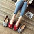 Women Flats Chinese Red Bride Wedding Shoes Square Head Dia Decoration Big 43 44 45 46 Small Size 31 32 33 34 Slip On. 