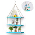 AGSIVO Nordic Style Wood Rope Fixation Floating Shelves Decorative Ceiling Wall Shelf-2Pcs. 