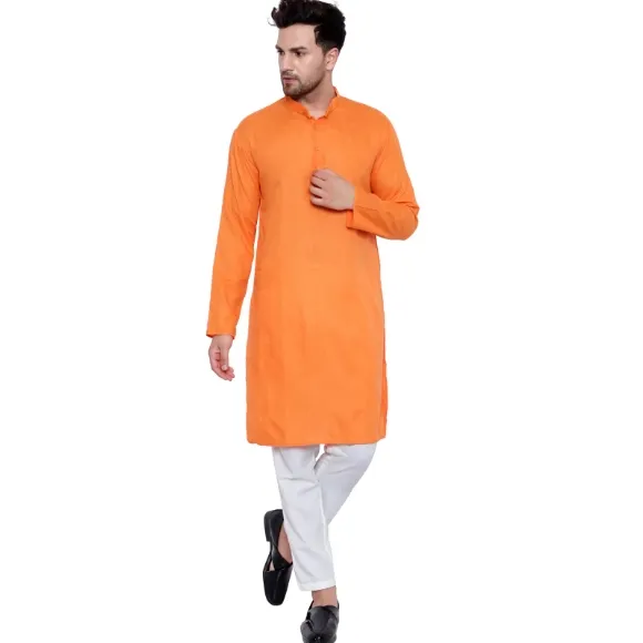 Orange%20Solid%20Pure%20Cotton%20Traditional%20Kurta%20Pajama%20Set%20For%20Pooja%20Brataband%20Marriage%20Occasion%20For%20Men%20-%20Image%202