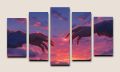 Anime Red Thread of Fate Sunset Sky Anime Couple  Wall Decor –5 Pieces Canvas Wall Art Set. 