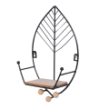 Leaves Shape Floating Shelves Metal Wall Decor,Wood Wall Mounted Storage Shelf Home Decorations Art for Bedroom Black. 