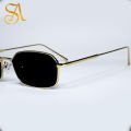 Golden Thin Square Retro Trendy Sunglasses For Women With Bag - Black Lens | Fashion Rectangle Frame Sunglasses For Women. 