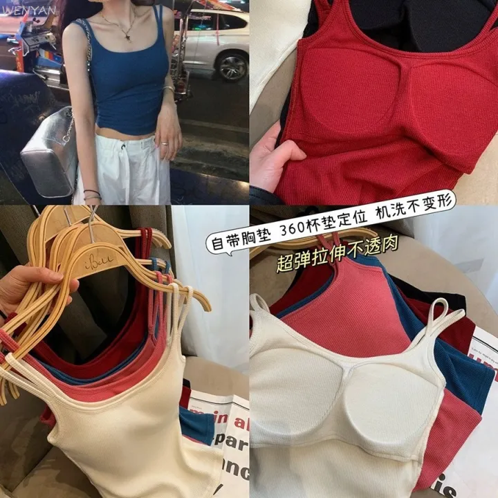 WENYAN%20Bing%20Summer%20Korean%20style%20double%20shoulder%20strap%20camisole%20women's%20slim%20fit%20versatile%20underwear%20with%20chest%20pads%20beautiful%20back%20top%20trendy%20-%20Image%202