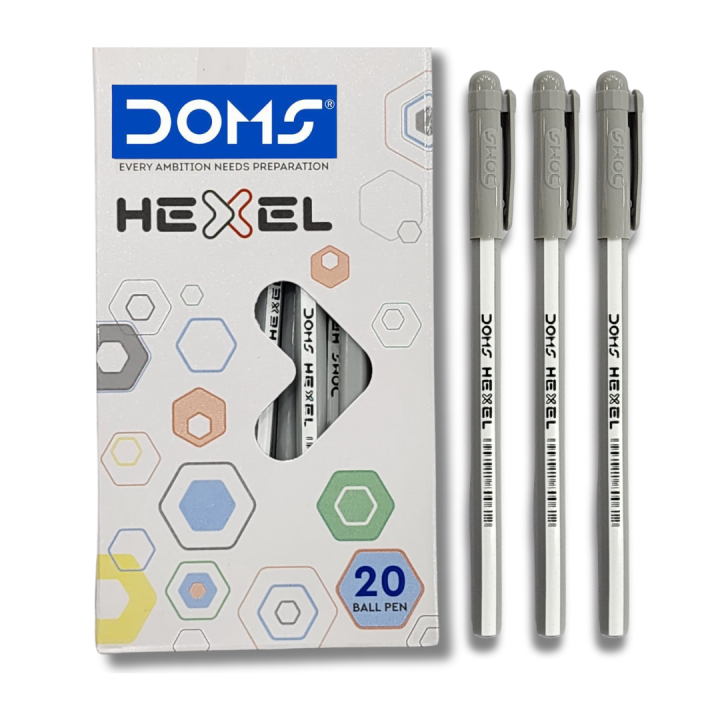 DOMS Hexel Ball Pen | Black Ink | Pack of 10 & 20 Pens | Smooth Ink Flow System