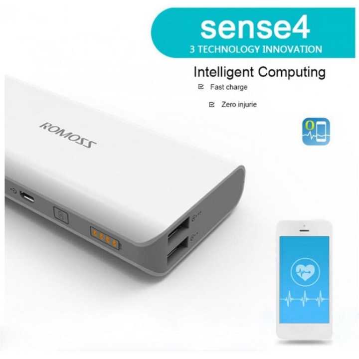 ROMOSS Sense 4P 10400mAh Power Bank Portable External Battery 2.1A Fast Charging with LED Digital Display Dual USB - White 216138601