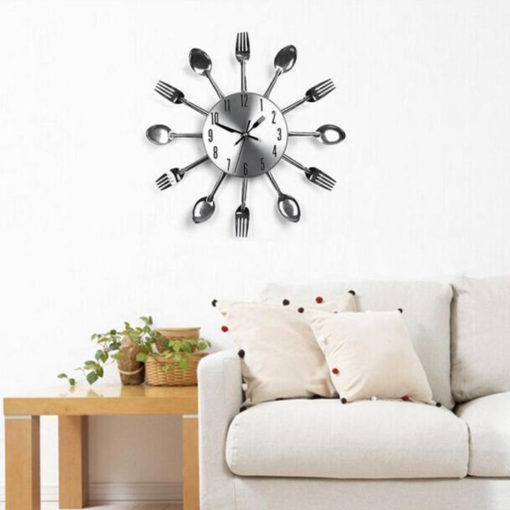 Diy Stainless Steel Forks Spoons Wall Clock Home Kitchen Decoration Quartz Movement Mute Wall Clocks