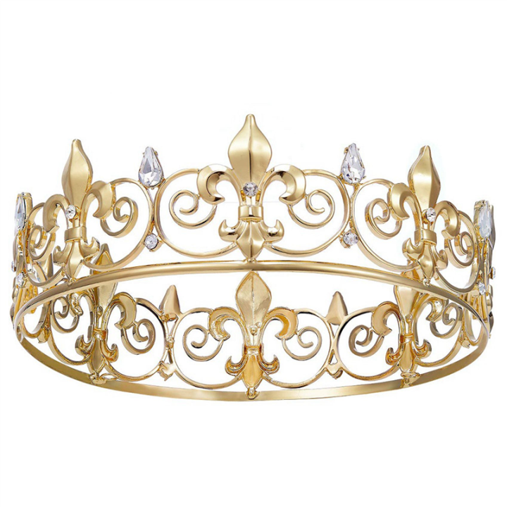 2X Royal Crown for Men - Metal Prince Crowns and Tiaras, Full Round Birthday Party Hats,Medieval Accessories (Gold)