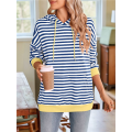 Women's Striped Pullover Hoodies Coffee Color XL. 