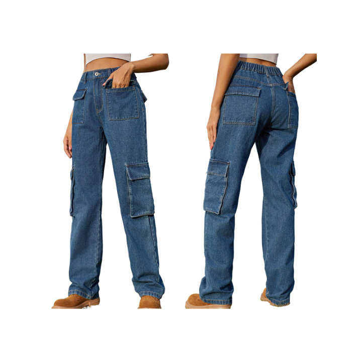 Women High Waisted Cargo Pants Wide Leg Casual Pants 6 Pockets Trousers