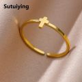 Sutuiying Stainless Steel Rings for Women Jewelry Accessories Simple Vintage Decoration Moon Sun Star Heart Flame Cross Adjustable Ring. 