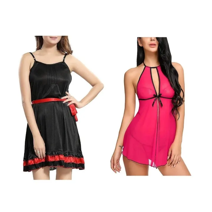 Fancyra%20Set%20Of%202%20Women%20Lingerie%20Net%20Solid%20Above%20Knee%20Baby%20Doll%20With%20G%20String%20Panty%20And%20Robe%20Free%20Size%20Black%20And%20Pink%20Color%20-%20Image%206