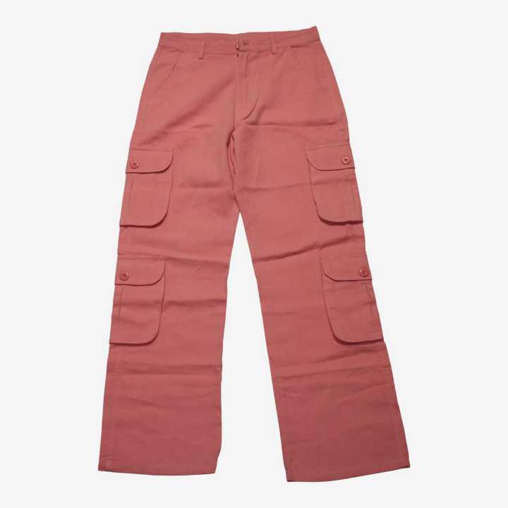 Pink Cotton Side Pocket Design Pant For Women