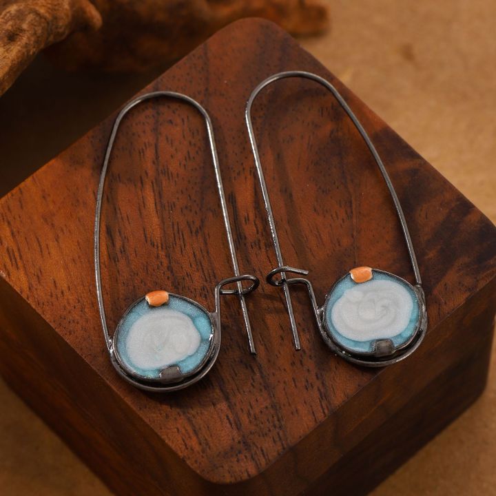 Lanjing%20cross-border%20new%20moonstone%20two-color%20light%20blue%20round%20earrings%20eBay%20AliExpress%20European%20and%20American%20fashion%20earrings%20earrings%20-%20Image%202