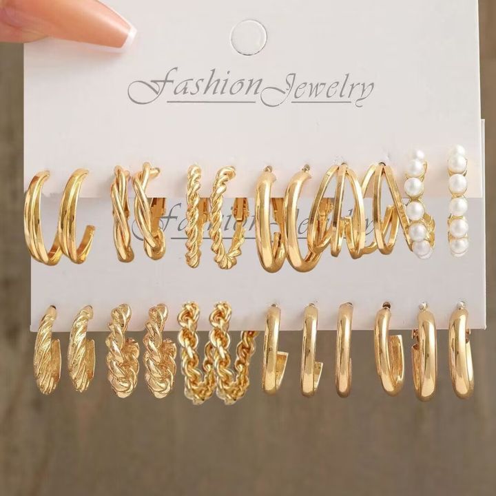 Gift%20Jewelry%20Stud%20Earrings%20Zircon%20Earrings%20Pearl%20Simia%20Wave%20Women's%20Set%20Earrings%20Simia%20Wave%2024%20Pieces%20Large%20Circle%20Ring%20Gold%20Vintage%20Heart%20-%20Image%205