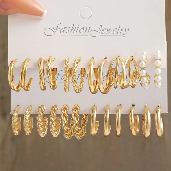 Gift%20Jewelry%20Stud%20Earrings%20Zircon%20Earrings%20Pearl%20Simia%20Wave%20Women's%20Set%20Earrings%20Simia%20Wave%2024%20Pieces%20Large%20Circle%20Ring%20Gold%20Vintage%20Heart%20-%20Image%205
