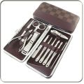 12 In 1 Professional Manicure Pedicure Kit With Designer Leather Case (Stainless Steel, Silver). 