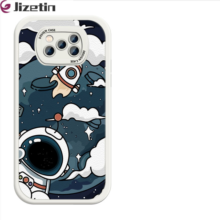 Jizetin for Xiaomi Poco X3 Pro / Poco X3 NFC Back Cover Cloud Astronaut PU Leather For Girls Boys Soft Phone Case