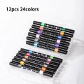 Durable 24/48/72/96 Colors Flash Marker Pen Two-color Double-headed Fluorescent Pen Bold Pearlescent Student Painting Pen for Stone Painting Card Making Scrapbooking. 
