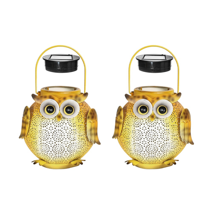 2Pcs Iron Art Owl Ground Light Crafts Garden Lawn Outdoor Garden Decorative Lamp LED Light Hanging Landscape
