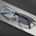 MengsanBargain price Color Changing Myopia Glasses for Men Anti Blue Light Ultra Light Business Half Frame Men's Glasses Trendy Photochromic Eyewear. 