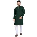 Green Solid Pure Cotton Kurta Pajama Set For Men. 