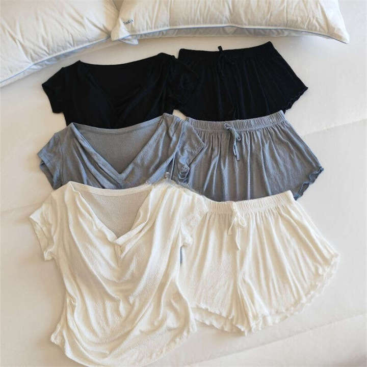 Sweet Korean Pamas for Women, Spring and New Short Sleeve, Wearable Outside, Pure Desire Lazy Style Homewear Summer Set