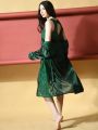 Green Baby Doll Lace Sleepwear Mesh Robe Night Gown with Satin Sleepwear Lace Mini Night wear For Women (DNW-18). 