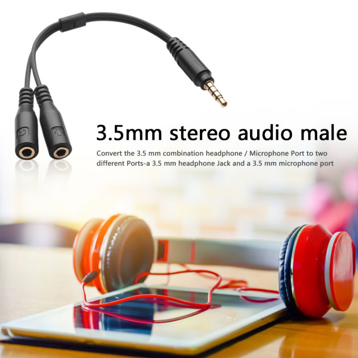 NEW 【7efc9af3】3.5mm Mic Headset Splitter Adapter 1 TRRS Male to 2 TRS Female Y Cord For Earphone Headset Headphone Plug Adapter