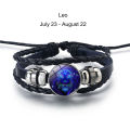 12 Constellation Zodiac Sign Braided Leather Bracelet Woven Glass Dome Bracelet MNP. 