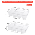 2 Pack Divided Vegetable Trays with Lids, Compartment Refrigerator Snack Boxes, Transparent Refrigerator Storage Boxes. 