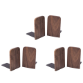 6Pcs Wooden Bookends with Metal Base Heavy Duty Black Walnut Book Stand with Anti-Skid Dots for Office Desktop. 
