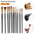 12Pcs/Set New Nylon Hair Painting Brush Set Acrylic Materials Watercolor Gouache Oil Painting Brush Short Wood Rod Multi-functional Drawing Supplies. 