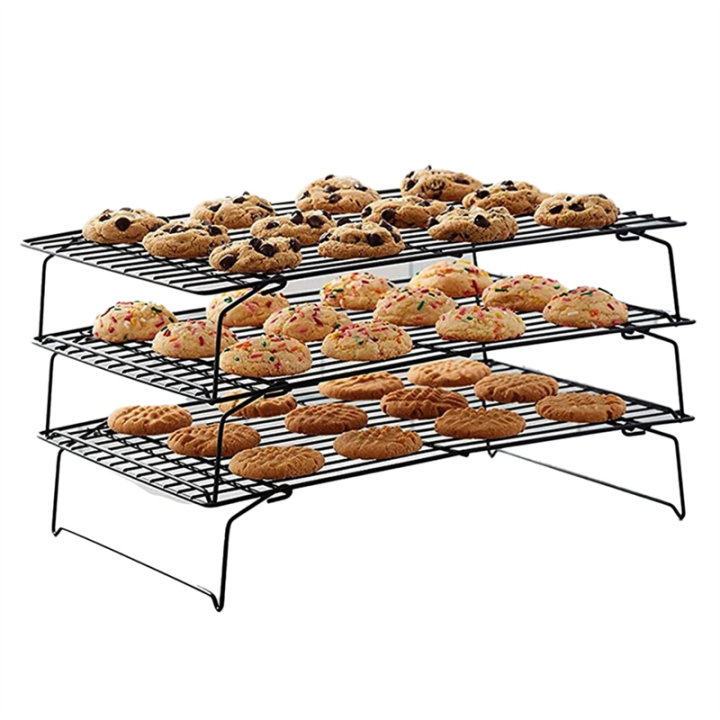 Stainless Steel Non-Stick Baking Tray with Wire Grid, Cooling Rack for Oven,Foldable Three-Piece Cake Cooling Rack