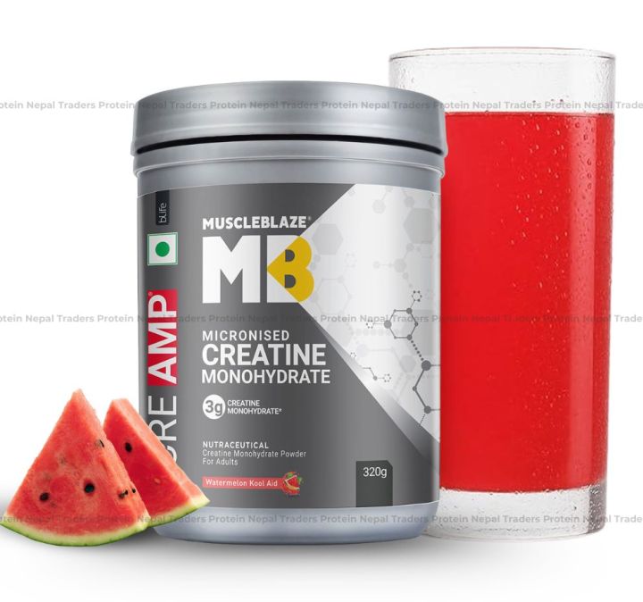 MuscleBlaze Creatine Monohydrate 320g Watermelon Flavor with CREAMP Micronized Powder for Muscle Building