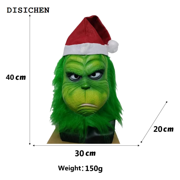 DISICHEN%20Portable%20Cute%20Christmas%20Green%20Haired%20Cosplay%20Mask%20Latex%20Halloween%20Full%20Head%20Latex%20Mask%20Cosplay%20Christmas%20Thief%20Costume%20Mask%20Props%20-%20Image%204
