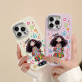 Colorful Big Eyed Girl Graffiti Cover Compatible for IPhone 15 11 14 13 12 Pro Max 7Plus XR XS Max X 7 8 Plus SE Macron Plating Metal Lens Case. 