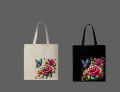 Floral Rose Printed Tote Bag | Colorful Flower Design– Black & White. 