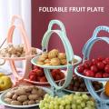 Multi-layer Folding Fruit Plate With Handle Rotatable Snacks Dried Storage Show Tray - Blue. 
