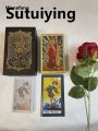 Wenefang Sutuiying Spanish Golden Foil in Box Tarot Deck Prophecy Cards Hot Selling for 2025 Beginners with 2-Languages Guidebook 12x7cm Toro Taro. 